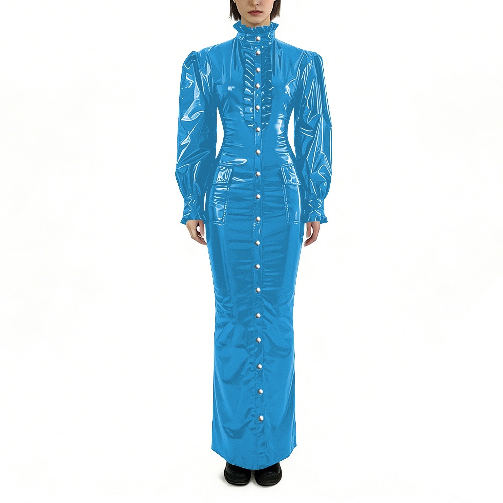 Winter Clothing For Plus Size Women - Vestido Longo de PVC Brilhante Plus
