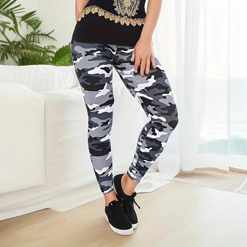 Winter Clothing On Sale - Camuflagem impressa branco cinza sexy leggings