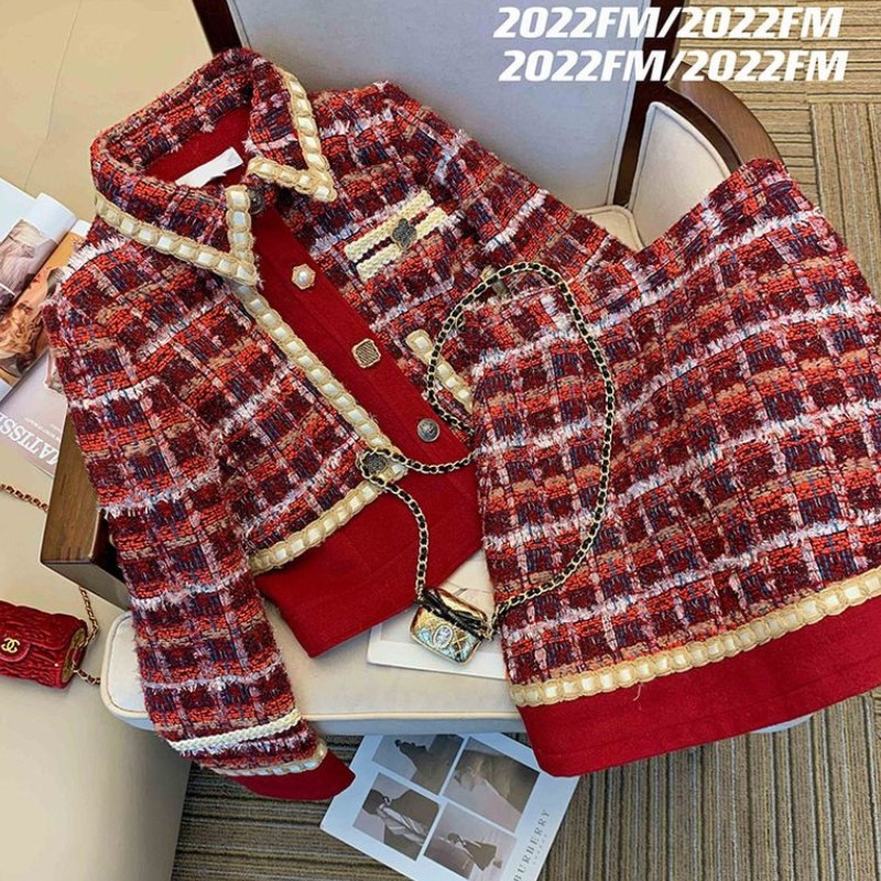 Feminino elegante tweed vermel - Winter Clothing Matching avaliação e preço