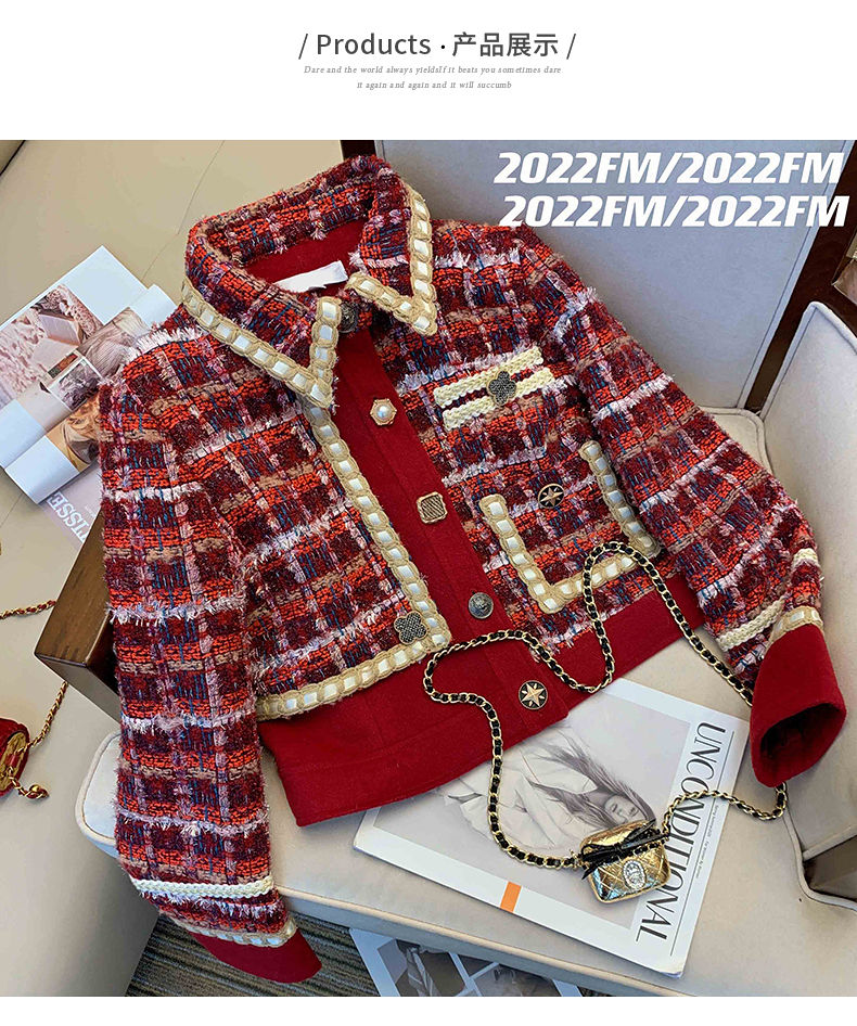 Feminino elegante tweed vermel - Winter Clothing Matching avaliação e preço