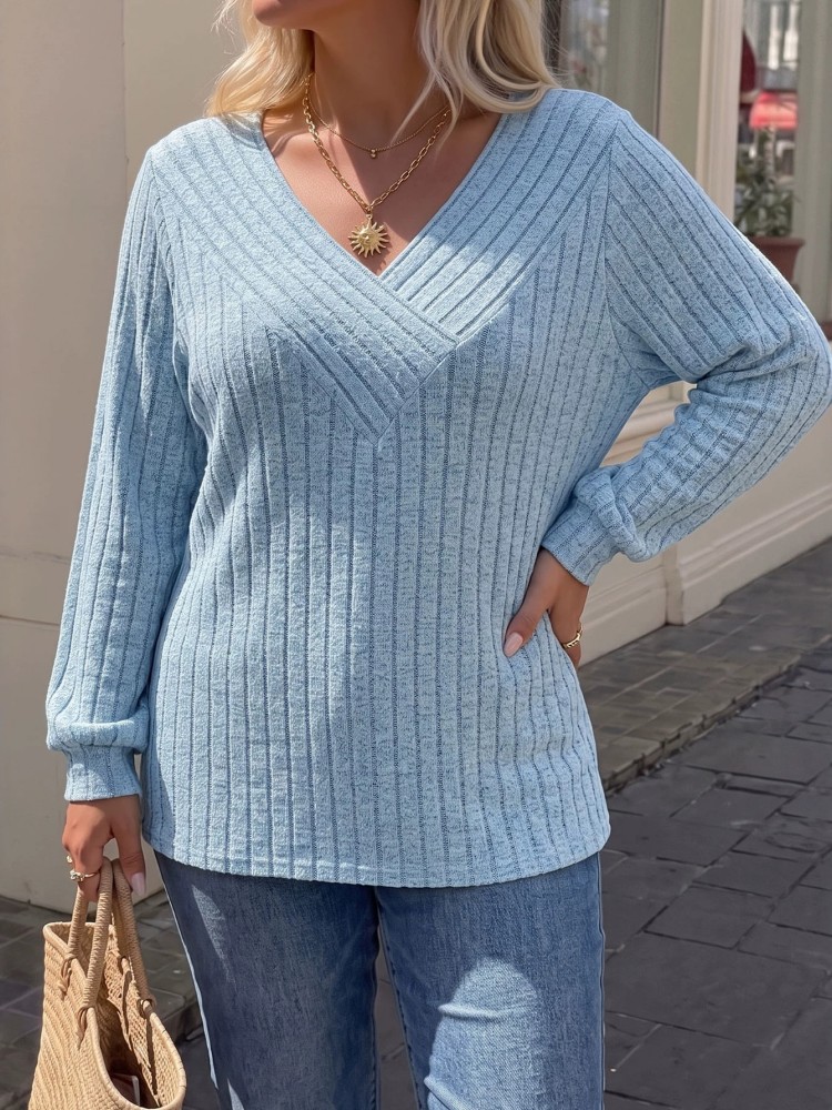 Camiseta de Tricô Casual Femin - Winter Clothing For Plus Size Women avaliação e preço