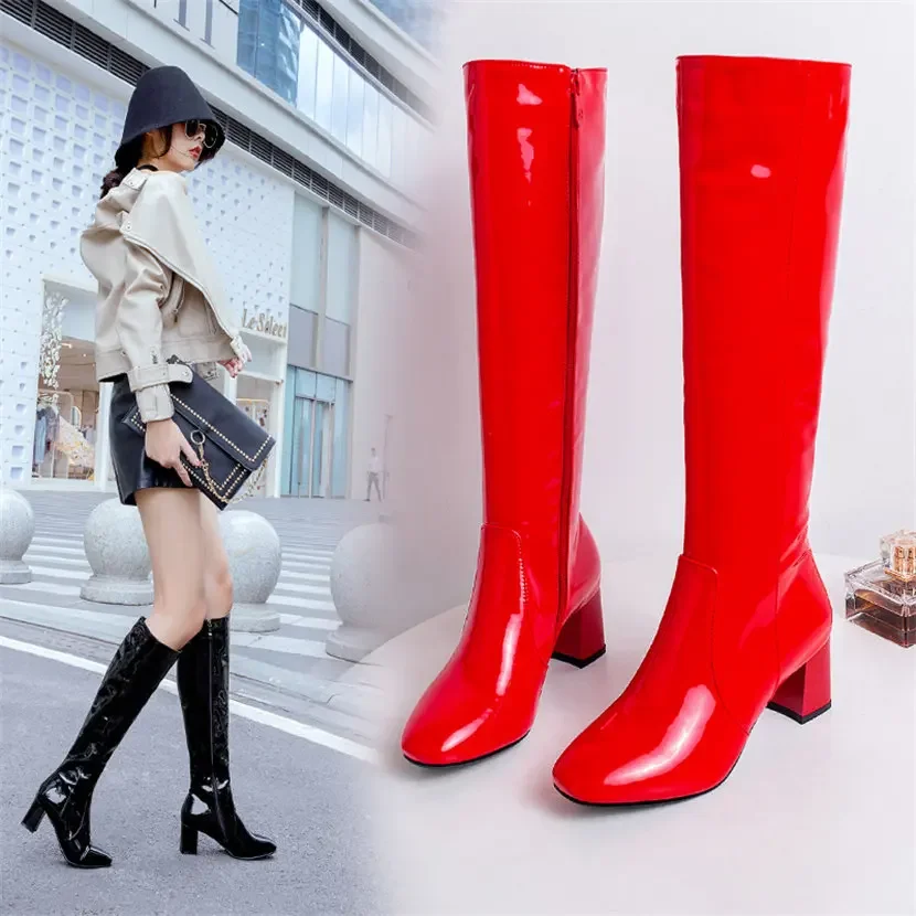 Vermelho branco couro de paten - Winter Clothing Women'S avaliação e preço